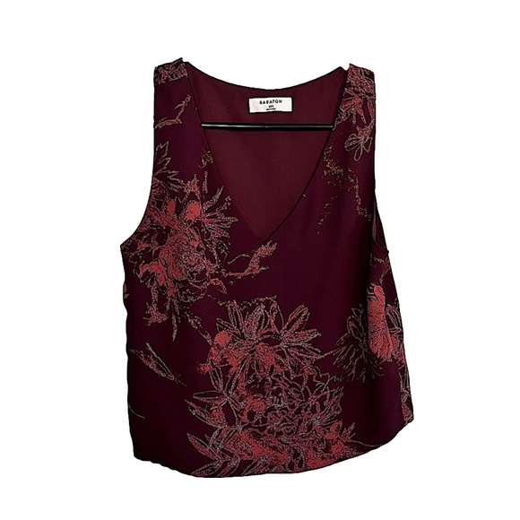 Babaton Tops - Babaton Burgundy Floral V-Neck Sleeveless Blouse XXS